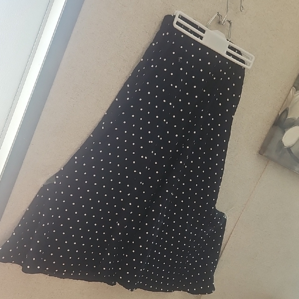 Norton McNaughton Black Maxi Skirt with White Polka Dots
